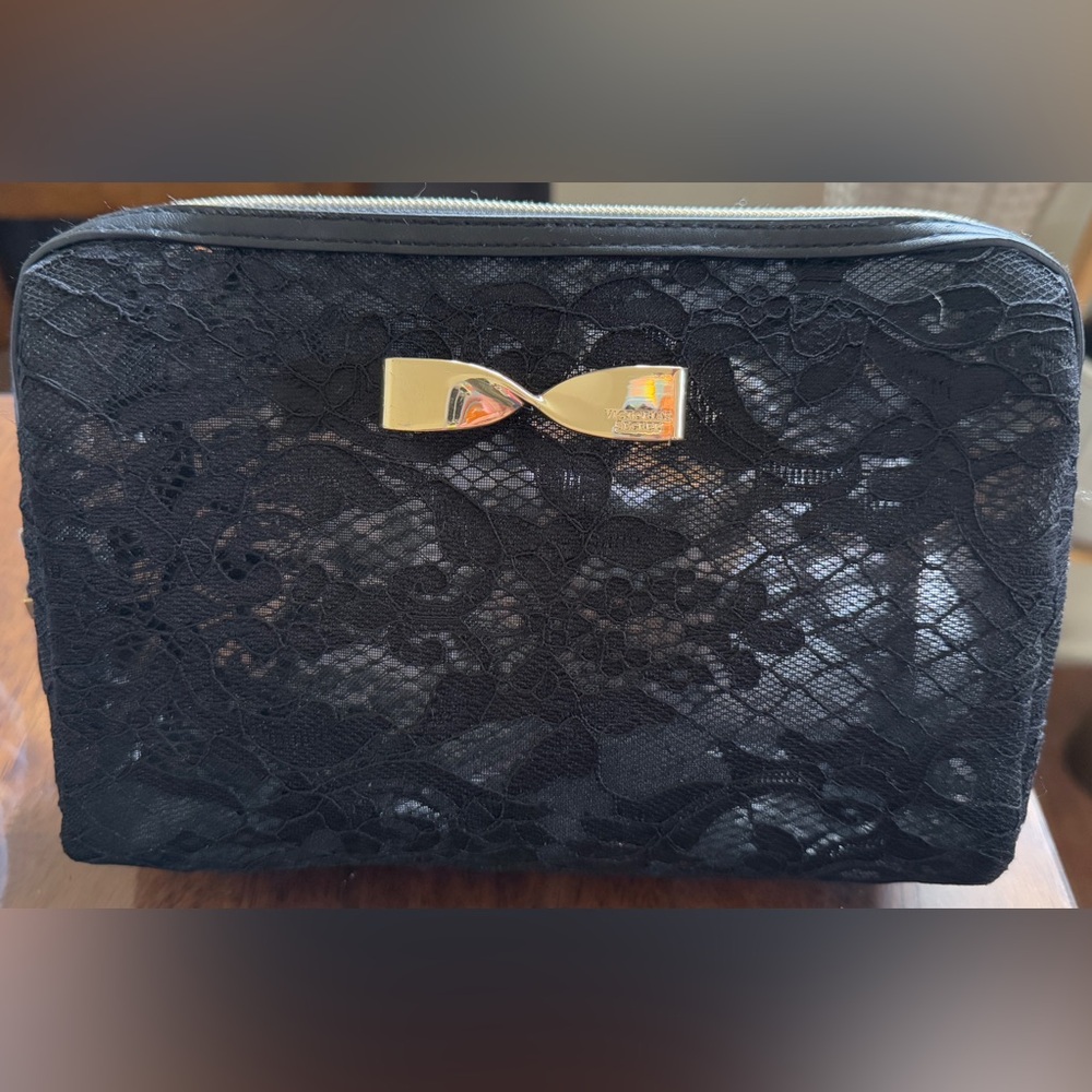 Victoria’s Secret Black floral lace toiletries - makeup - cosmetics bag / clutch